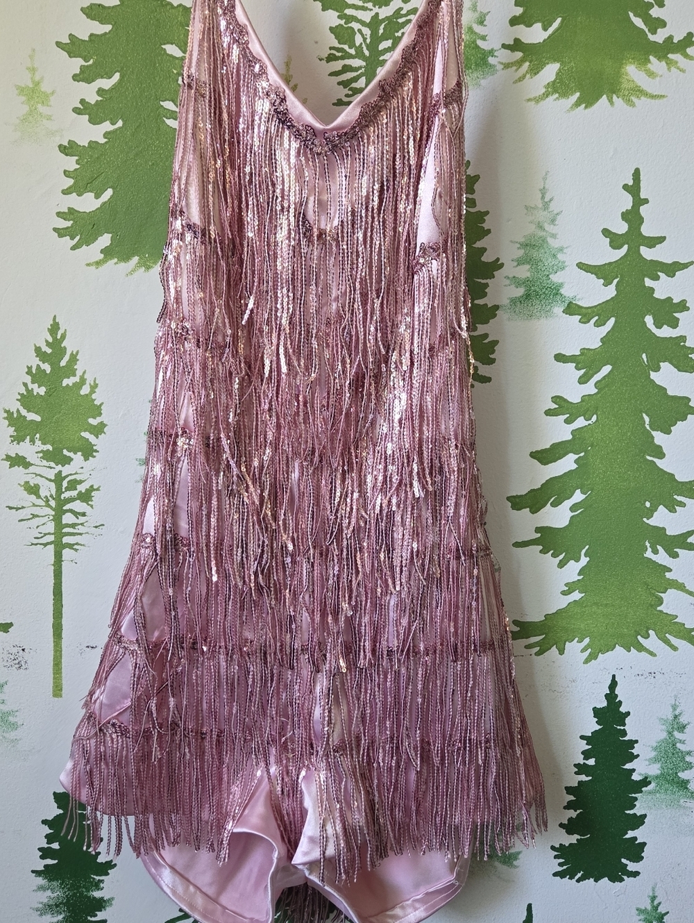Fringe Sequin Pink Backless Romper